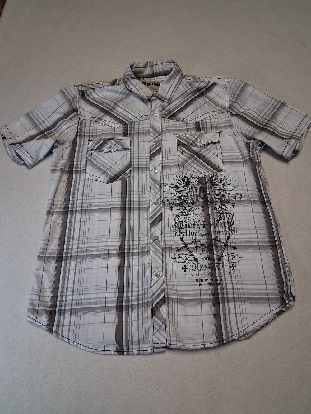 Machine 1971 Grunge Western Men's Plaid Short-Sleeve Button-Down Shirt
